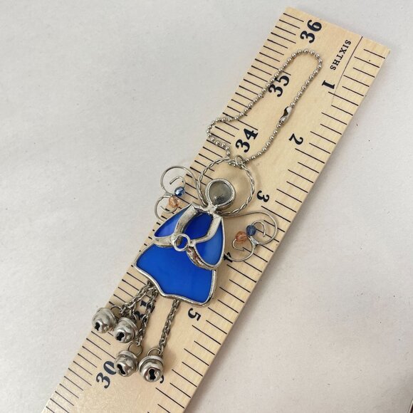 Stained Glass Guardian Angel Beaded Bells Hanging Suncatcher Ornament Vintage - Picture 8 of 9